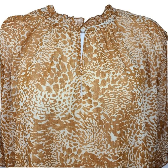 AVA & VIV Brown White Chiffon Floral Short Sleeve Top Plus Size 3X - Picture 2 of 7